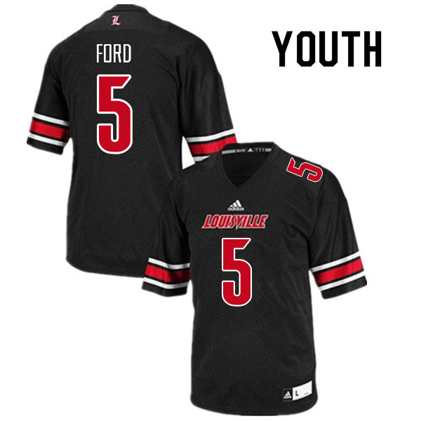 Youth #5 Marshon Ford Louisville Cardinals College Football Jerseys Sale-Black - Click Image to Close
